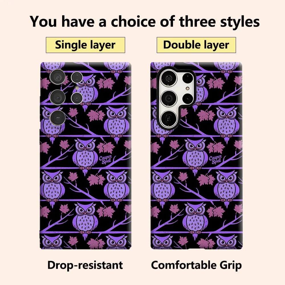 Purple Owl Branch Luxury Fashion Full Lens Protective Case for Samsung Galaxy S26 S25 S24 A56 A36 Plus Ultra