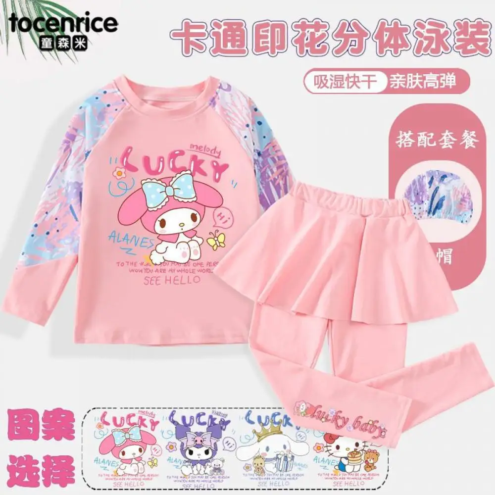 

Детский купальник Sanrios Cinnamoroll Beachclothe Kuromi My Melody Girl Split Профессиональный быстросохнущий солнцезащитный купальник