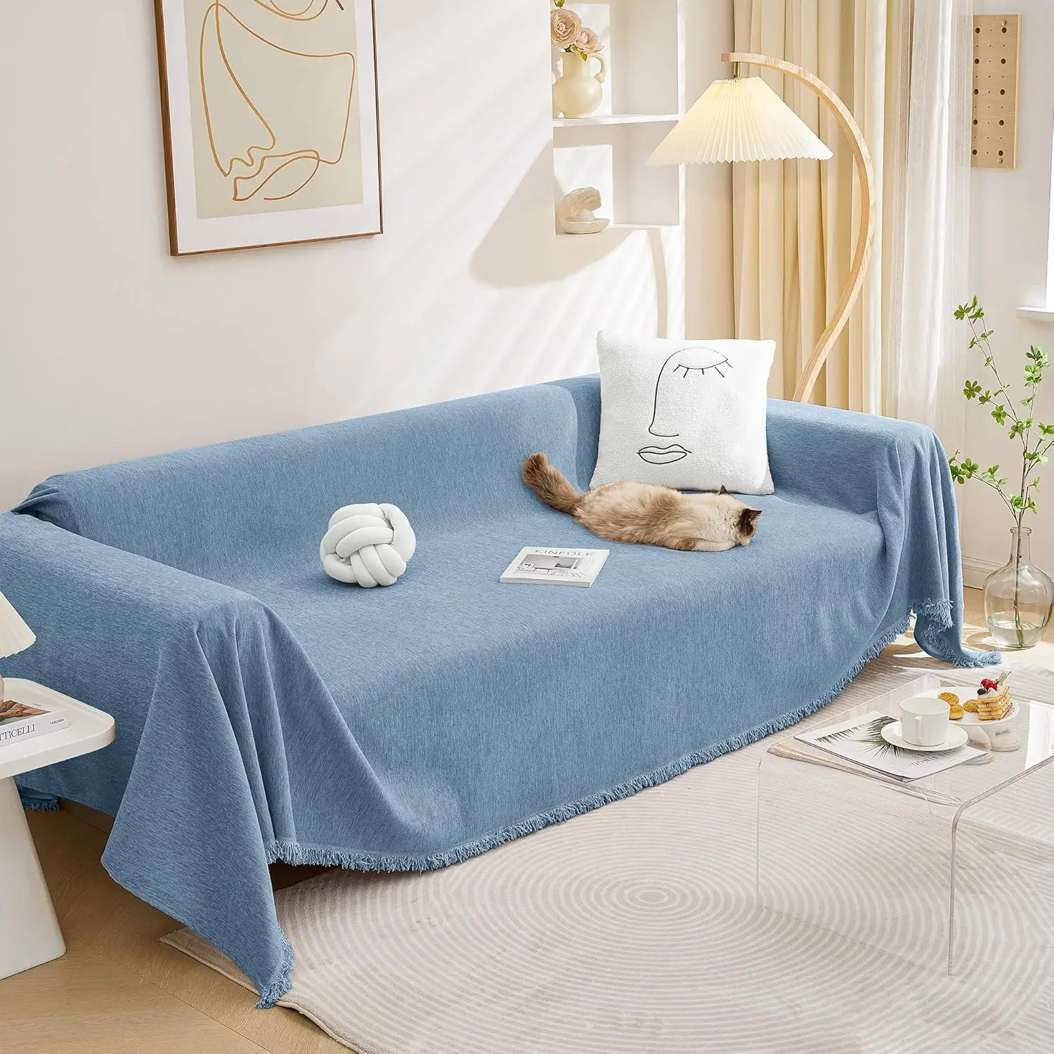 

Boho Sofa Slipcover Couch Cover Living Room Pet Soft with Tassel Washable Chenille Protector Sofa Covers Throw Blanket Stylish