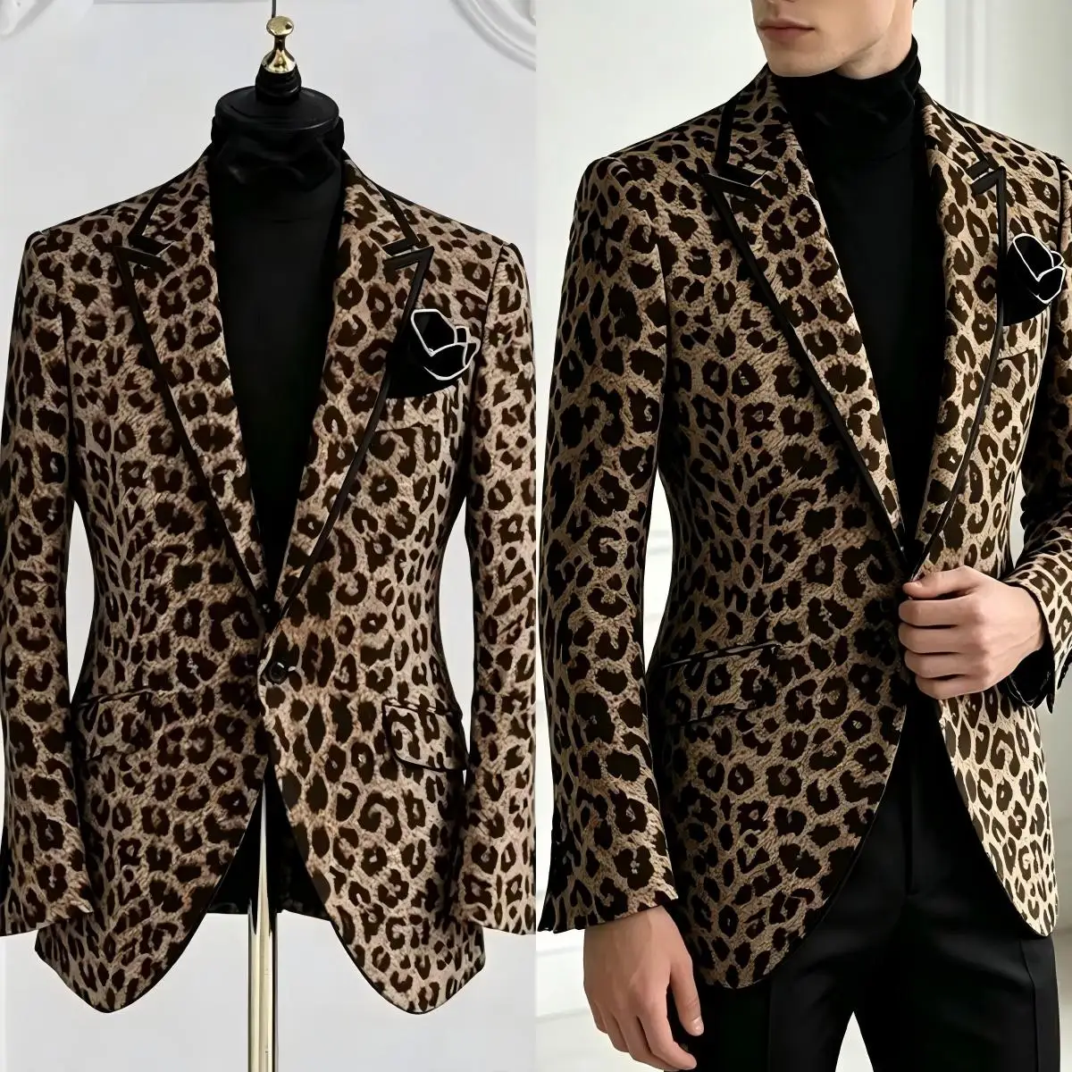 Luxury Leopard Print Men's Blazer Slim Fit Suit Jacket Party Prom Wedding Customized Formal Coat M266910