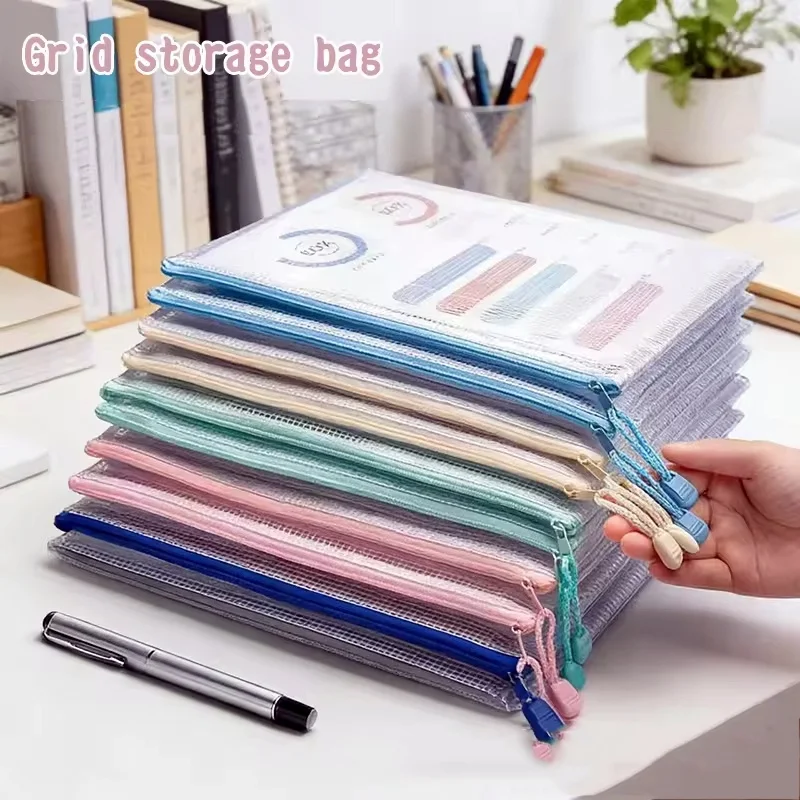 5-30 Pcs Document Zipper Mesh Bags Folder File Pouch A4 Paper Organizer A4 A5 Storage Bag For School Stationery Office Supplies