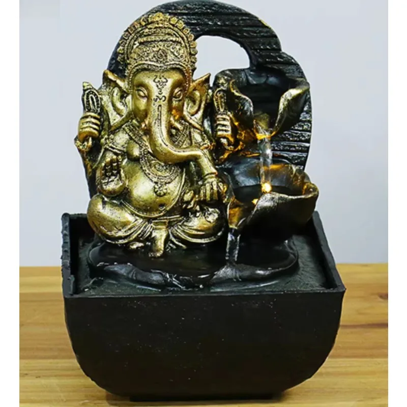 #q-Indian Ganesha Buddha Statue Water Feature Resin Flowing Water Fountain Craft Ornament For Home Temple Meditation Decoro*