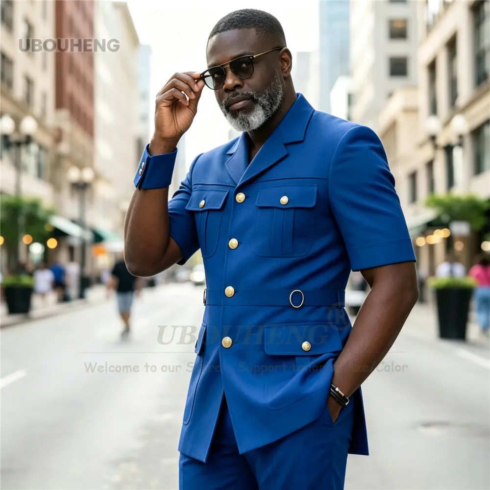 African Suits Men For Wedding Classic Short Sleeves Prom Tuxedo Attire Customized 2 Piece Sets Man Business Party Clothing 2026