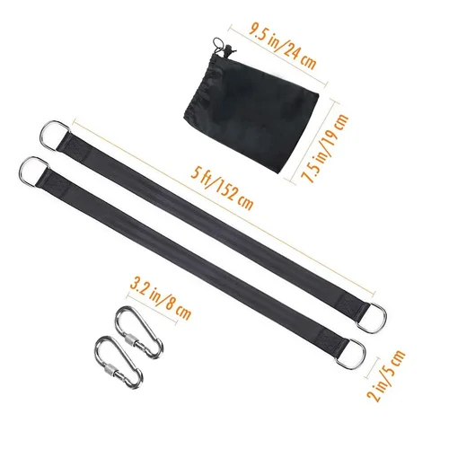 Imagen 2 del producto Kit de correas colgantes para columpio de árbol de 150x5cm, capacidad para 2000 libras con 2 mosquetones resistentes, perfecto para columpios, hamaca, fácil instalación rápida