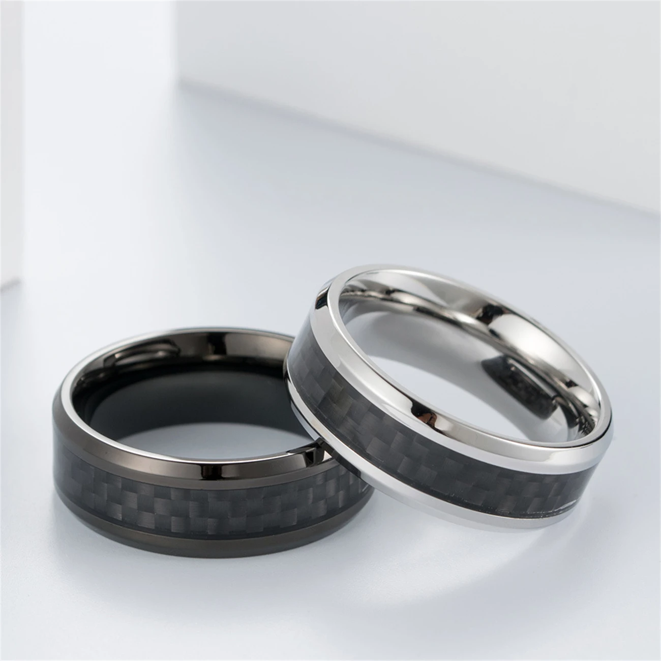 Cross-Border E-Commerce Amazon Aliexpress Titanium Steel Carbon Fiber Ring Men's Trendy New Hand Jewelry Accessories Wholesale