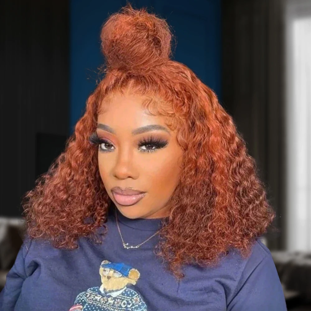 

4/350 Выделенный цвет Короткие парики Боб Волна воды 13x4 HD Парики фронта шнурка Бразильские человеческие волосы Глубокие вьющиеся фронтальные парики Ombre Ginger