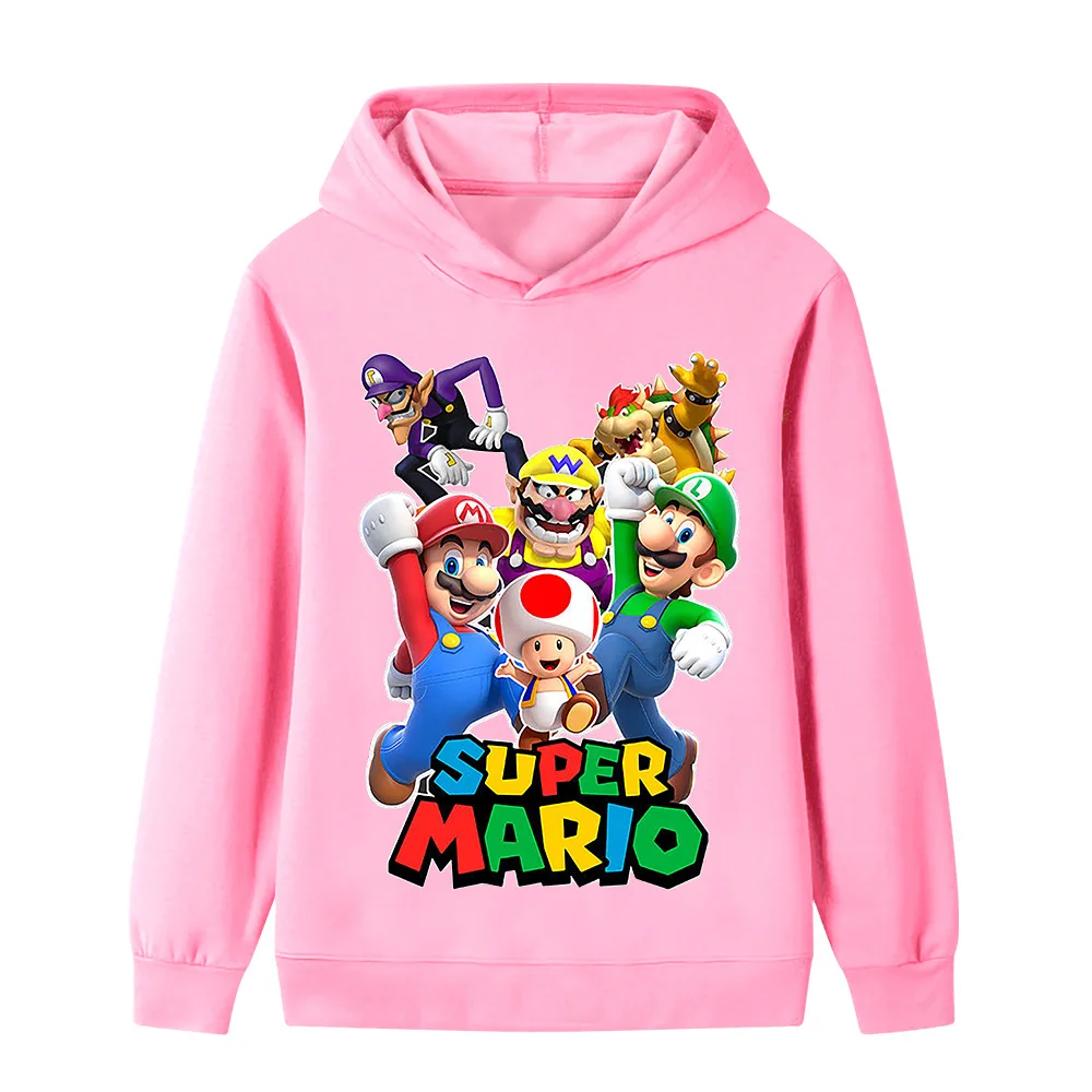 سترة بقلنسوة عصرية ومريحة مطبوعة برسوم كارتونية سوبر ماريو للأطفال للخريف والشتاء للأولاد والبنات في الهواء الطلق