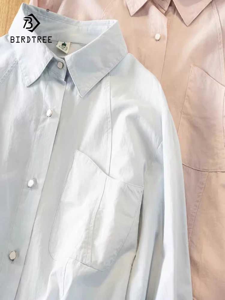 

New 2025 Spring Cotton Long Sleeve Shirt, Women Turn-down Collar Pocket, Mori Girl OL French Design INS Loose Blouse T53613CC