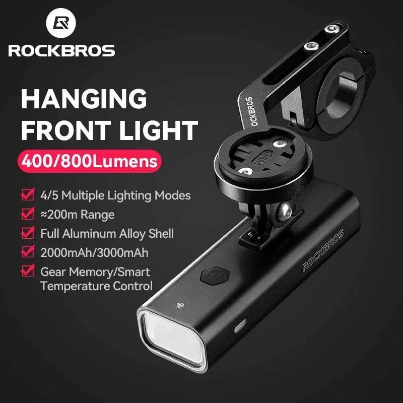 ROCKBROS Bike Light 400/800LM Type-C Charging IPX6 MTB Road Cycling Highlight Aluminum Bike Hanging Light Bicycle Accessories