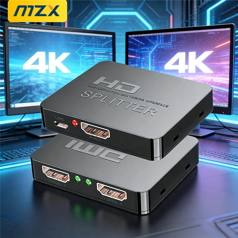 NZX 4K 1x2 HDMI-compatible Splitter Switch 1 in 2 out Video Distribution Amplifier for Dual Display Monitor Gaming And Streaming