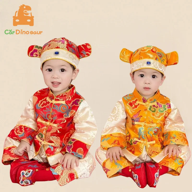 

Baby Gift For First Birthday Costumes 9M-3Years Old Spring Boys Chinese Traditional Red Jacket+Pants with Hats 3 pcs Suits