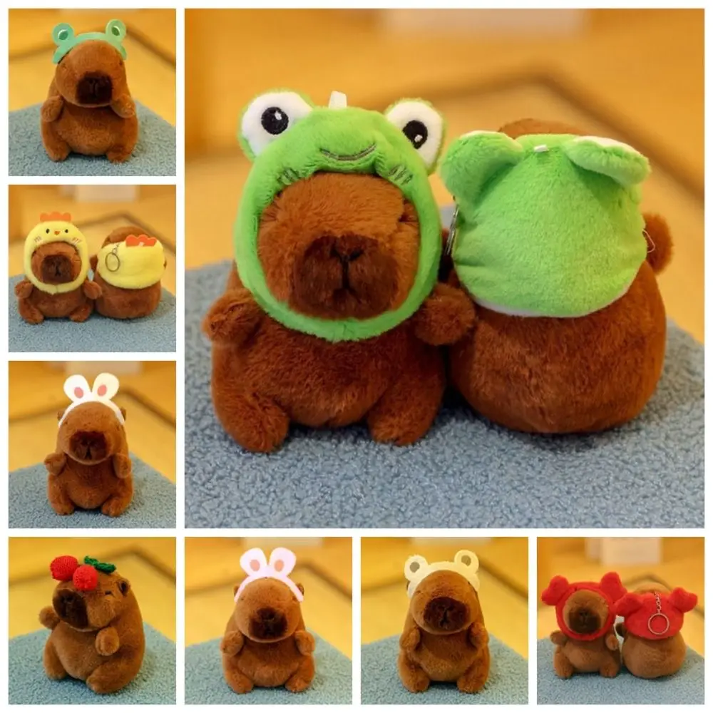 Rabbit Hat Capybara Plush Pendant Frog Hairpin Hairpin Bear Capybara Plush Keyring Cherry Cartoon Capybara Plushie Doll