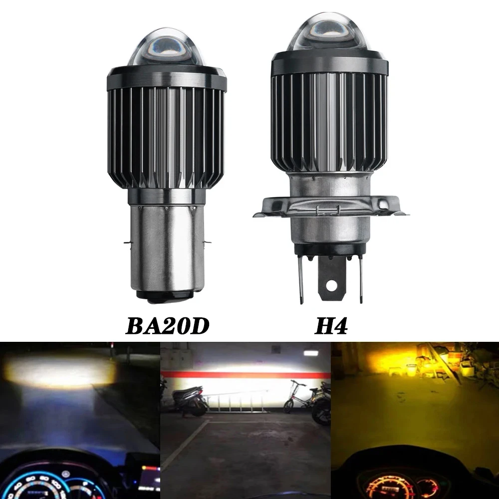 1PCS Motorcycle Headlight H4 Hi Lo Beam LED Bulb BA20D 3570SMD Moto Led Lamp Dual Color Motorbike Headlight 12V 6000K 3000K