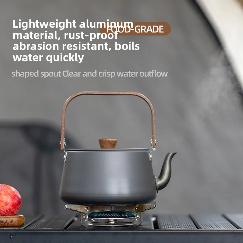 

Aluminum alloy outdoor wooden handle tea camping kettle portable coffee camping picnic pot