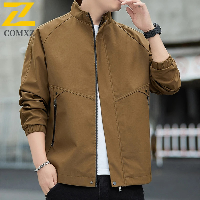 

COMXZ Мужская куртка среднего возраста 2025, деловая повседневная легкая куртка, осеннее пальто с воротником-стойкой, корейская модная модная верхняя одежда премиум-класса
