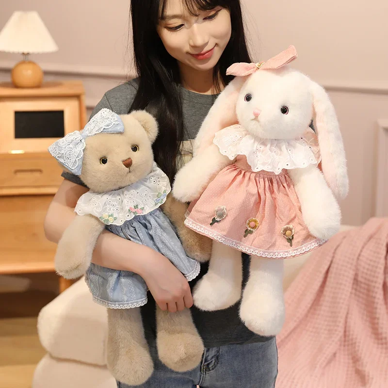 

Красивое кружевное платье, кролик, медведь, плюшевые игрушки, уютная мультяшная кукла-животное, забавная трясущая беговая кукла, милый детский компаньон