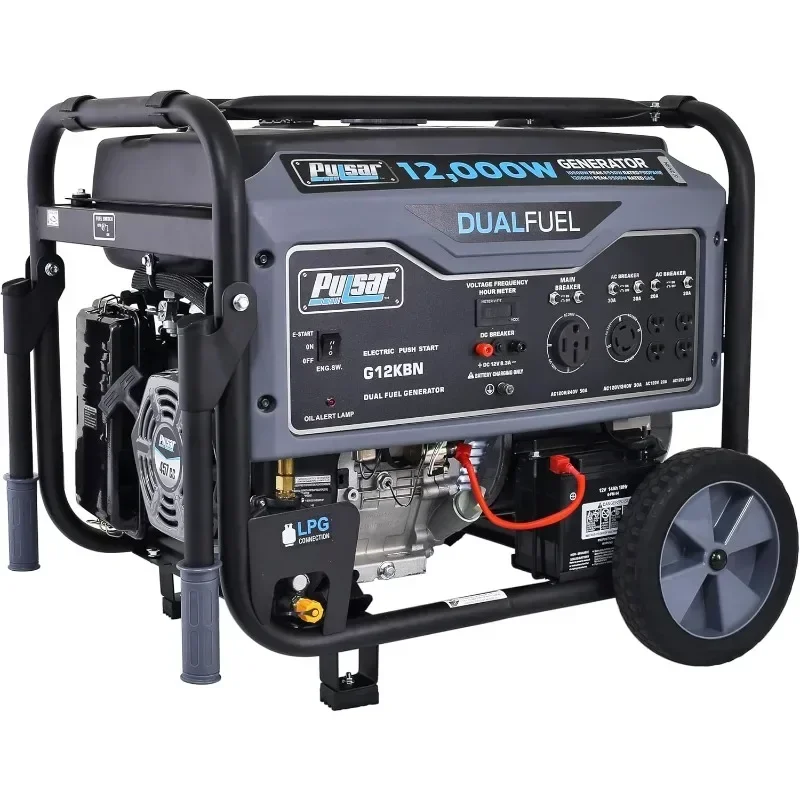 Pulsar G12KBN Heavy Duty Dual Fuel Portable Generator, 12,000 Watt, Space Gray