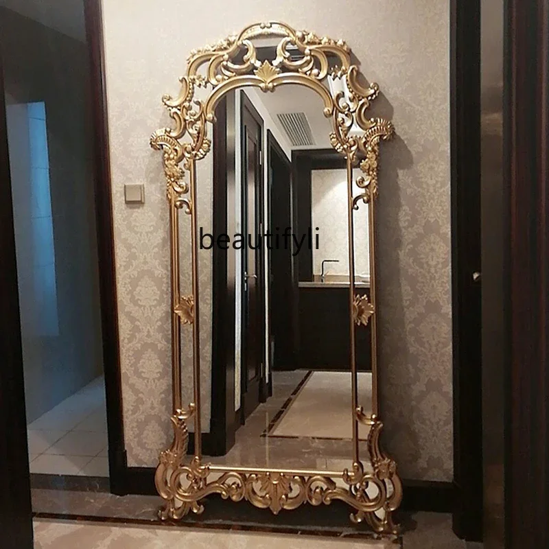 V European-style carved full-body dressing mirror cloakroom wall-mounted fitting mirror  living room entrance decorative mirror