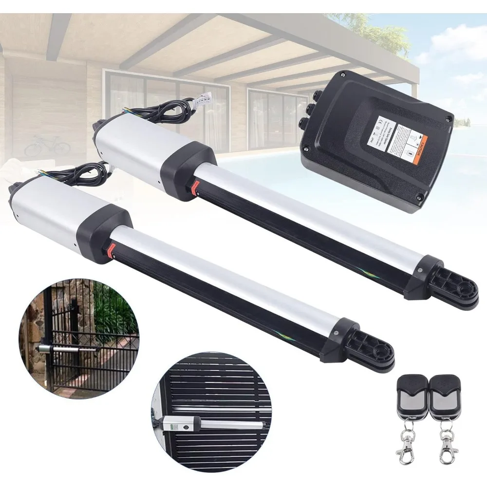 Electric Automatic Gate Opener Dual Arm Swing Gate Opener Kit Driveway Door Heavy Duty 661lb with 2 Remote Controls