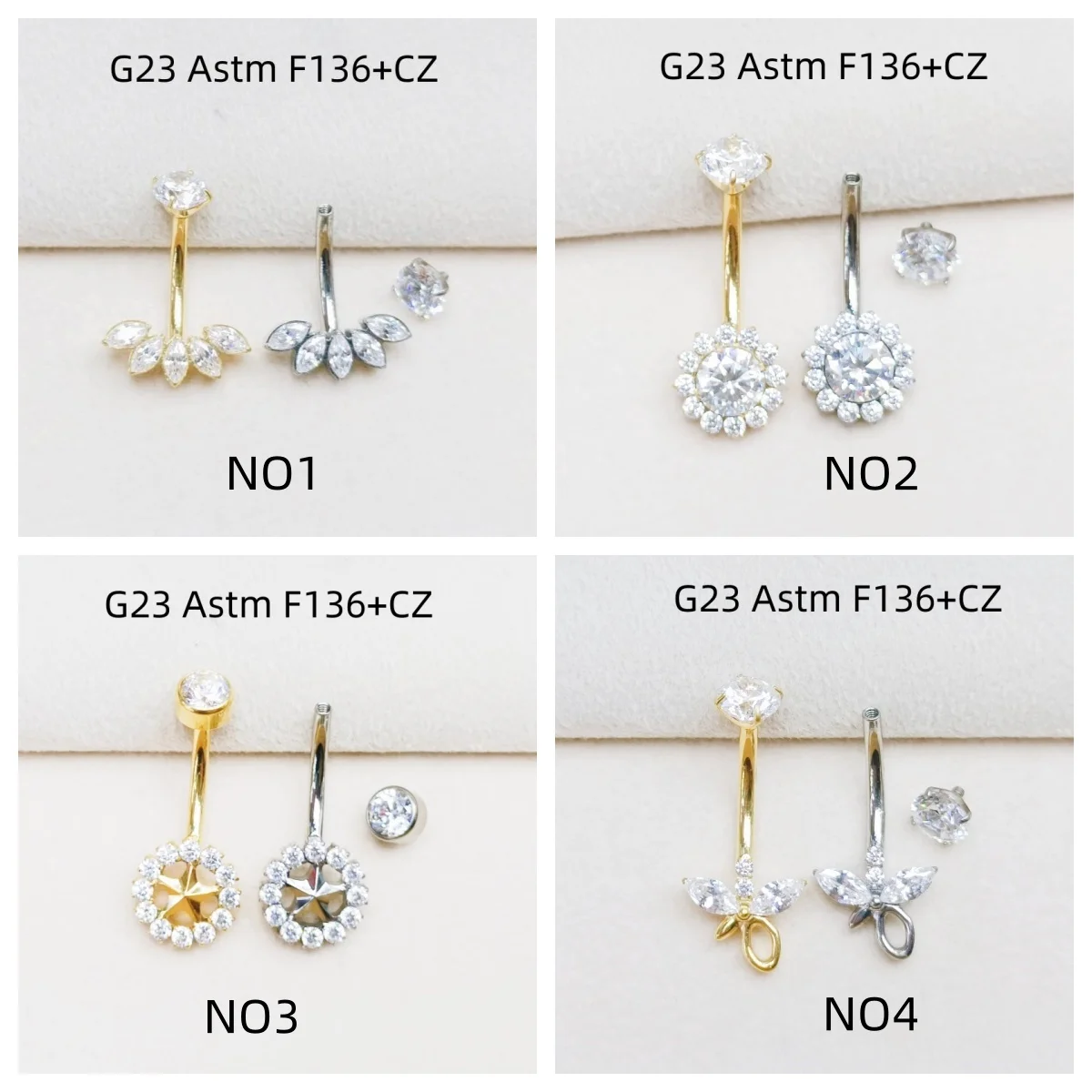 

10PCS Body Jewelry-G23 Titanium Astm F136 CZ Navel Belly Button Body Piercing 14G Navel Curve Barbells Belly Rings New
