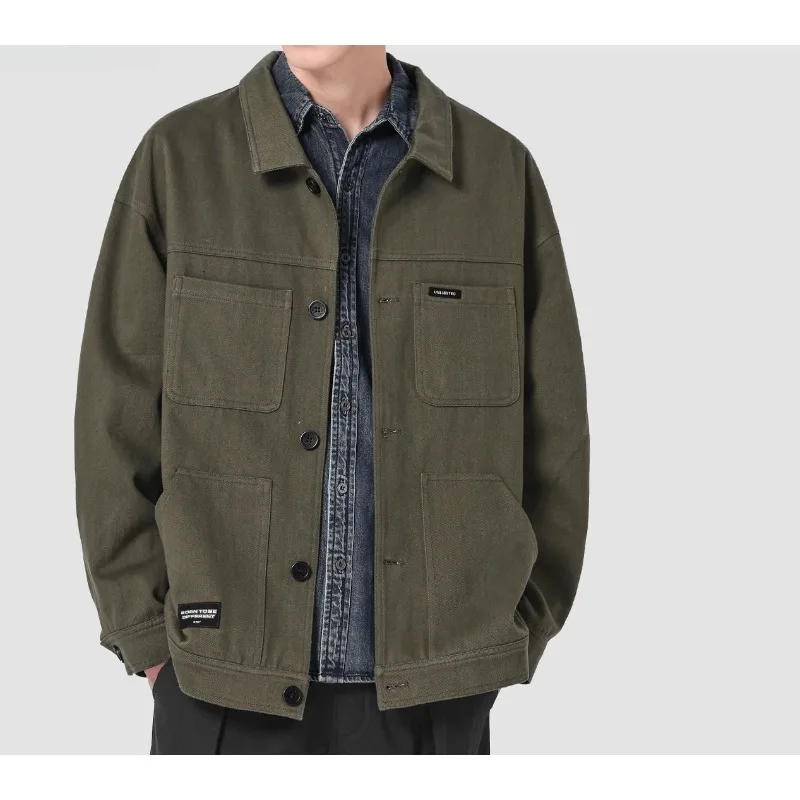 American Retro Cargo Heavy Spring and Autumn New Casual Trendy Jacket Top Old Tooling Coat Men