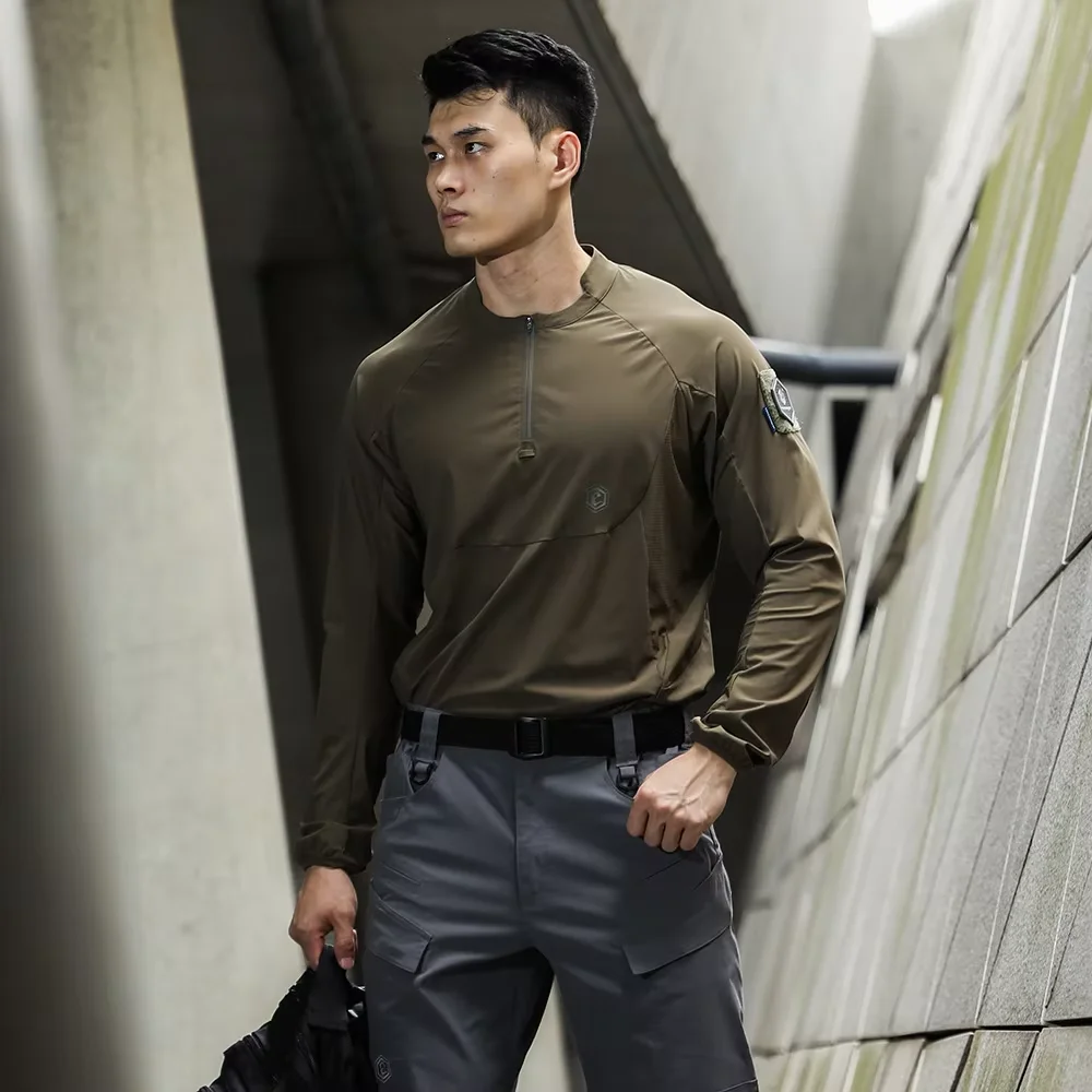 Emersongear Blue Label Hunter Ochrona przeciwsłoneczna Koszulka polo z długim rękawem Codzienne topy Tshirt Fitness Ergonomiczna elastyczna koszulka UPF100+ — zdjęcie 4