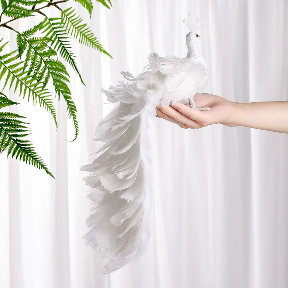 

Peacock Decoration 37x12x13 White Hole Artificial Bird Statue Indoor Ornament Landscape Art Craft Plastic Peacock