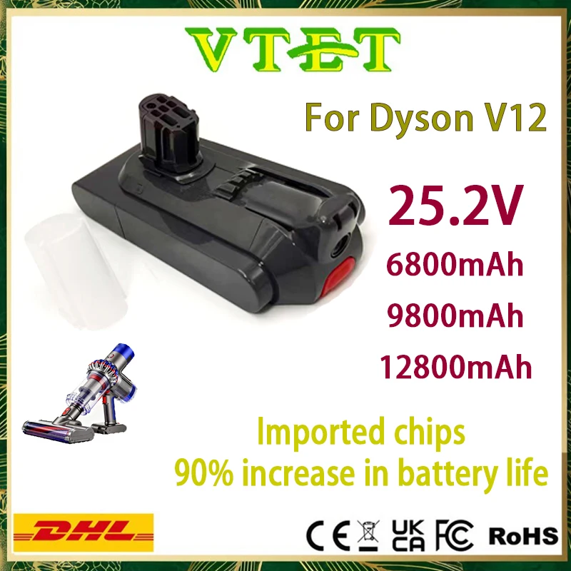 

For Dyson V12 Lithium Battery, 25.2V, Three Capacities, Overcharge and Overdischarge Protection, Increased Range Power By 90%