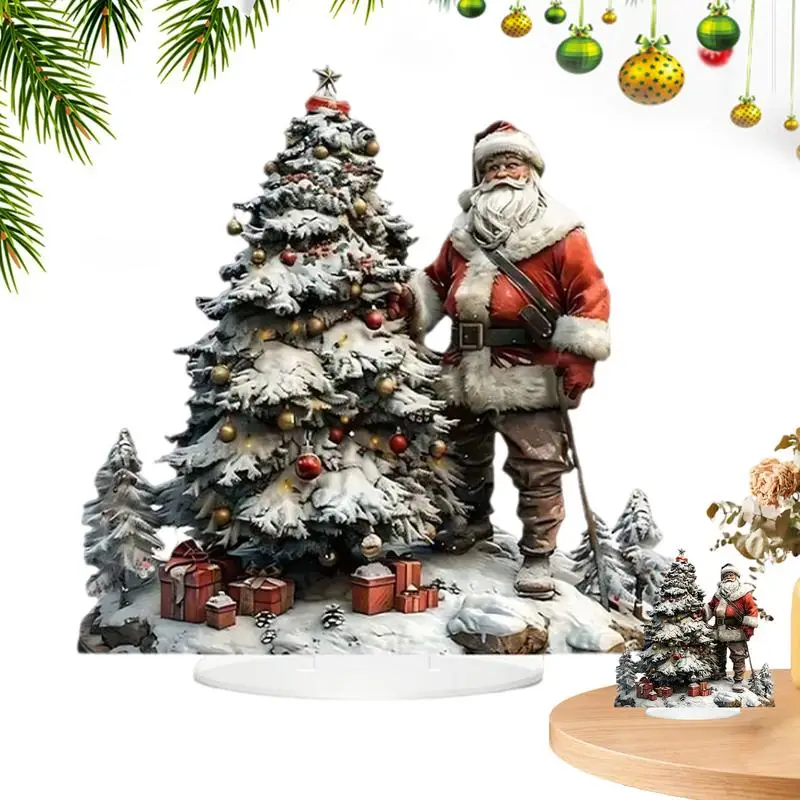 

Santa Claus Decoration Acrylic Standing Santa Claus Christmas Tree 2D Tiered Tray Decor Waterproof Farmhouse Christmas Desktop