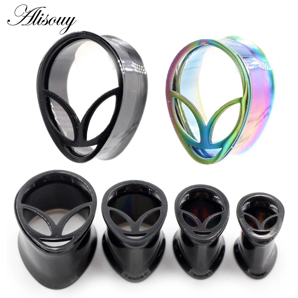 Alisouy 2PC HipHop Earring Tunnels Plugs Expanders Stainless Steel Water Drop Alien Ear Gauges Stretchers Body Piercing Jewelry