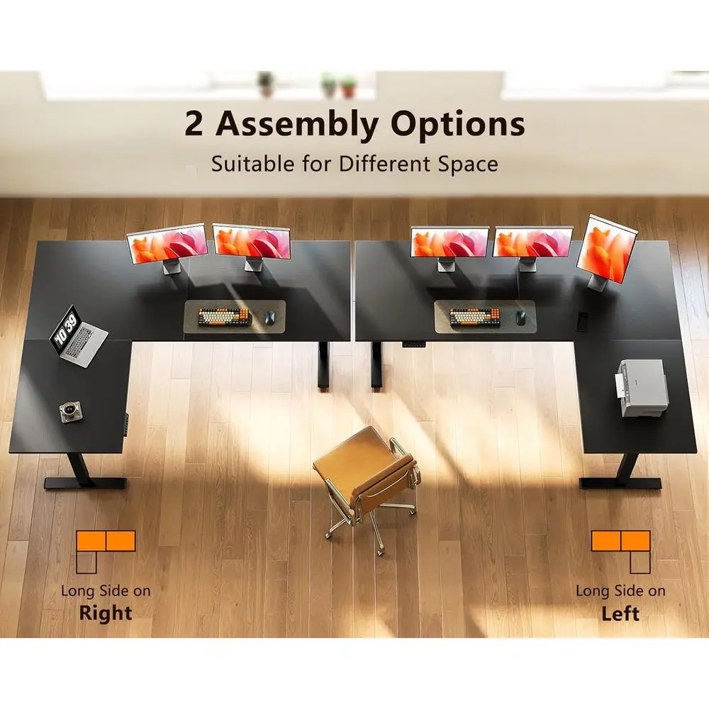 مكتب كهربائي مريح على شكل 63 لتر، ارتفاع قابل للتعديل، مكتب قائم زاوية كبيرة لمحطات العمل في المنزل والمكتب، أسود