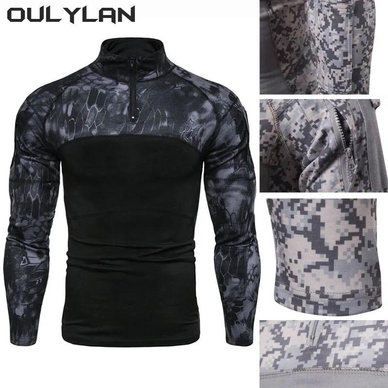 Imagem -02 - Camiseta de Manga Comprida Tática Masculina ao ar Livre Roupa de Bolso com Zíper Elásticos Fitness Camo Tops 2023