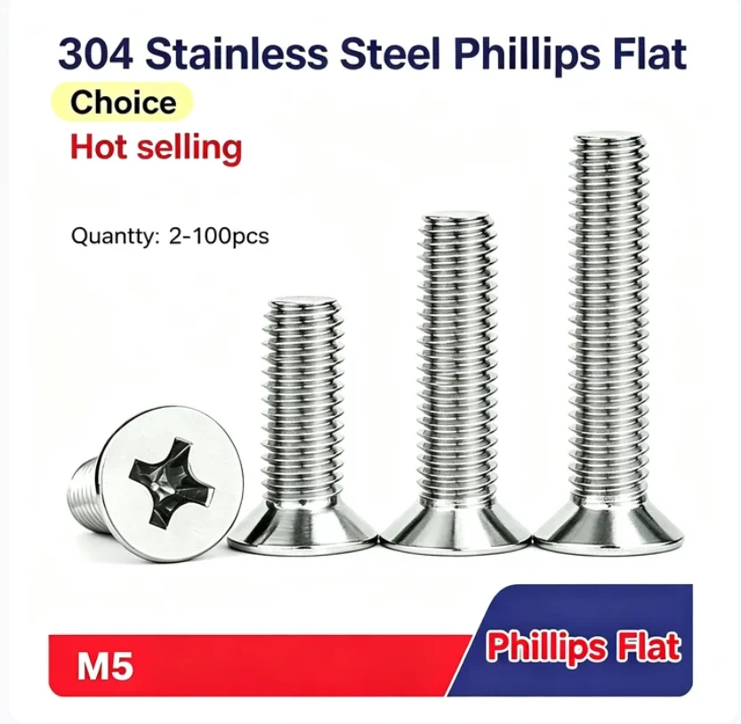 100/50/20/10/5/2pcs M5 Phillips Flat Countersunk Head Screw Bolts Length 6-200mm m5screw m5 screw boltm5 bolts