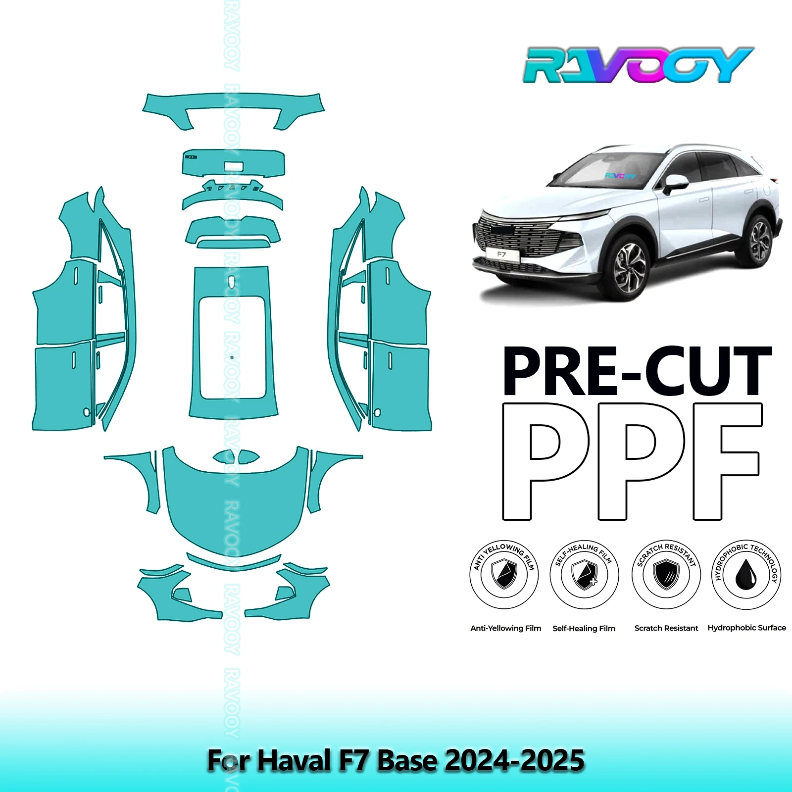 RAVOOY 8.5Mil Custom-Fit Precut TPU PPF Full Vehicle Clear Bra Stone Guard EU UK For Haval F7 Base 2024-2026