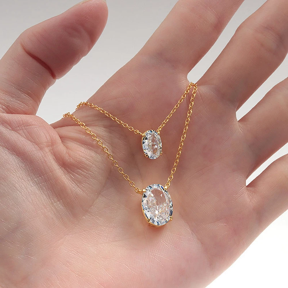 Yaranyan Sparkling Solid 925 Sterling Silver Oval Cut 6*8 MM 8*10 MM Lab Sapphire Gems Pendant Necklace Fine Jewelry Wholesale