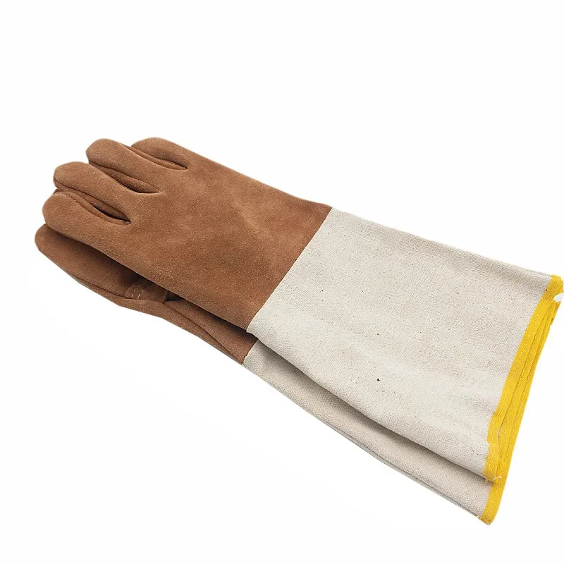 Welding Gloves Leather Long Wear-resistant Welding Welder Protective Gloves Canvas Sleeve Fur Pets Garden Gloves Work Safety