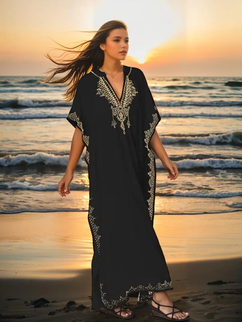 2025 Fashion,Women's Long Dress, Female Dress ,White Black,Embroider Slash
