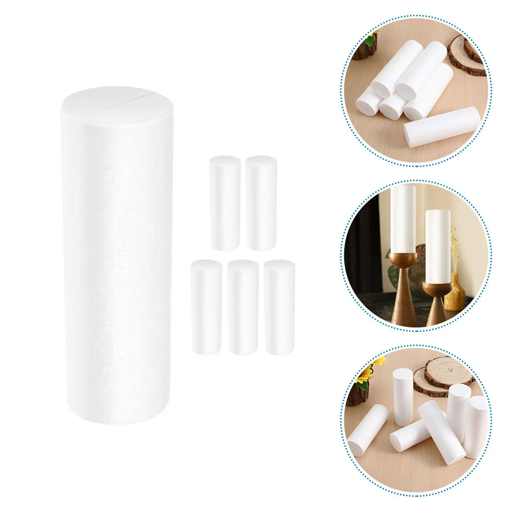 6 Pcs Foam Cylinder Polystyrene Square Blocks White Cylinders Round Disc Circles Stickers DIY Christmas Foams Adornment Printer