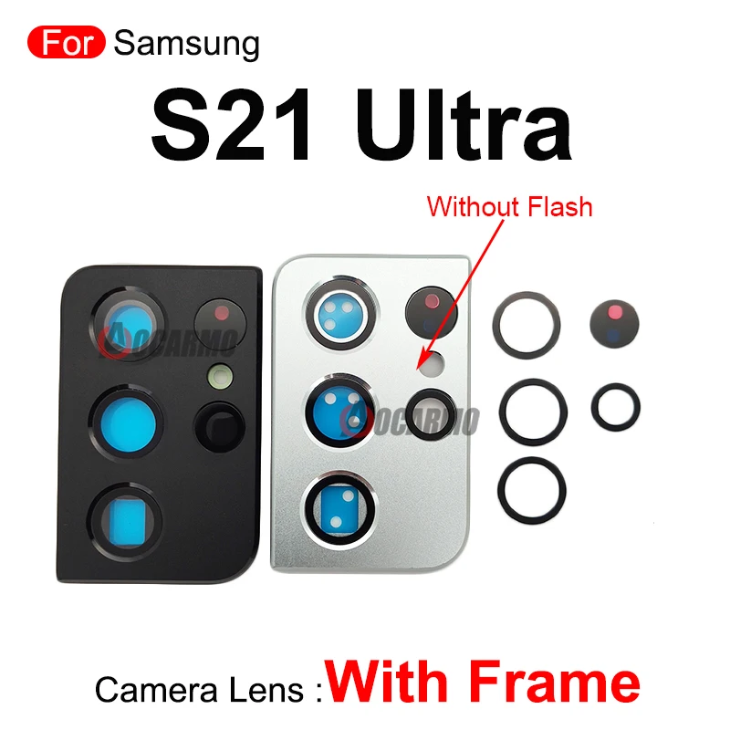 For Samsung Galaxy S21 Ultra Silver Black Rear Back Camera Lens With Frame And Flash Replacement Parts