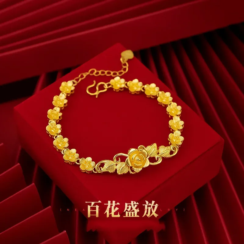 

9999 Real Gold 24K Flower Bracelet, Women's Wedding Bridal Flower Bracelet