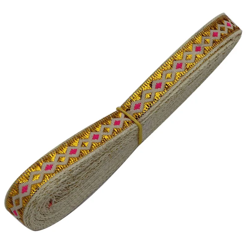 1cm 7 Yards Woven Jacquard Ribbon Tape Webbing Ethnic Trim Embroidered Lace DIY Garment Curtain Bags Sewing Accessories Farbic