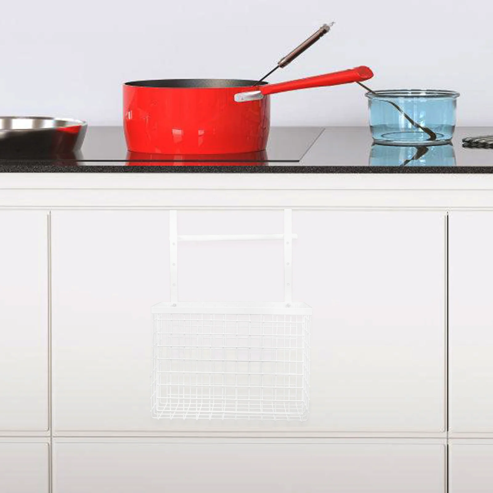 

Grid Storage Basket Over Cabinet Door Organizer Stainless Steel Towel Bar Hanging Kitchen Bathroom Storage Over Cabinet Basket