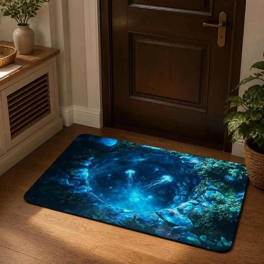 Creative Ocean Theme Bathroom Doormat Absorbent Non-slip Diatomite Bath Mat Durable Quick Dry Floor Mat Home Use