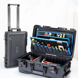 Electric Drill Garage Storage Tool Box Outdoor Hard Case with Trolley Pocket Boards Wheel Electrician Tools Chest Organizers