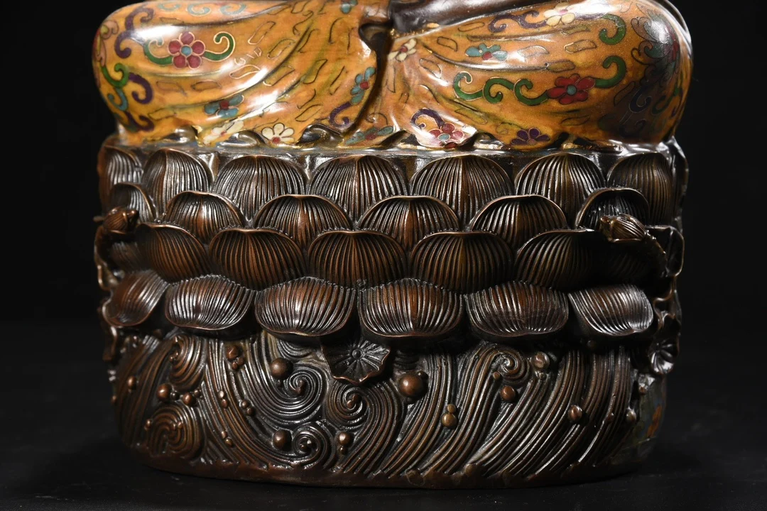 

20"Xizang Folk Collection Bronze Cloisonne Guanyin Bodhisattva Buddha Double Lotus Platform Worship Hall Town house