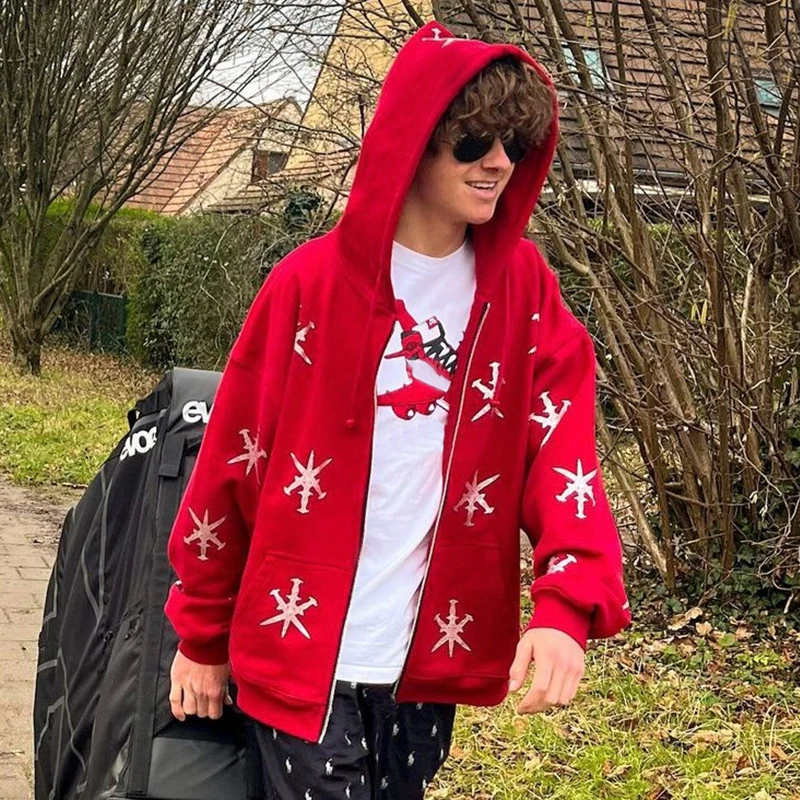 

Spring Autumn Korean Style Street Retro Men's Cute Snowflake Print Gothic Punk Shopping Lazy Fashion Long Sleeve Versatile Coat
