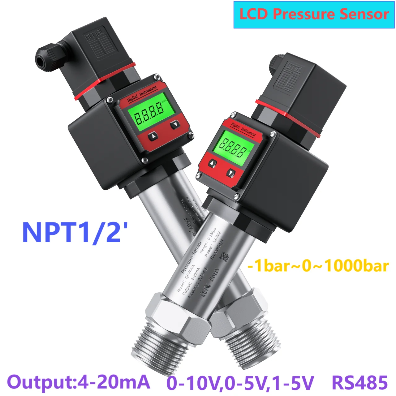 

NPT1/2 Digital Pressure Gauge Digital Display 0-10V 0-0.5bar 150bar 25bar 50bar 300bar LCD Pressure Transmitter 0-5V 4-20mA