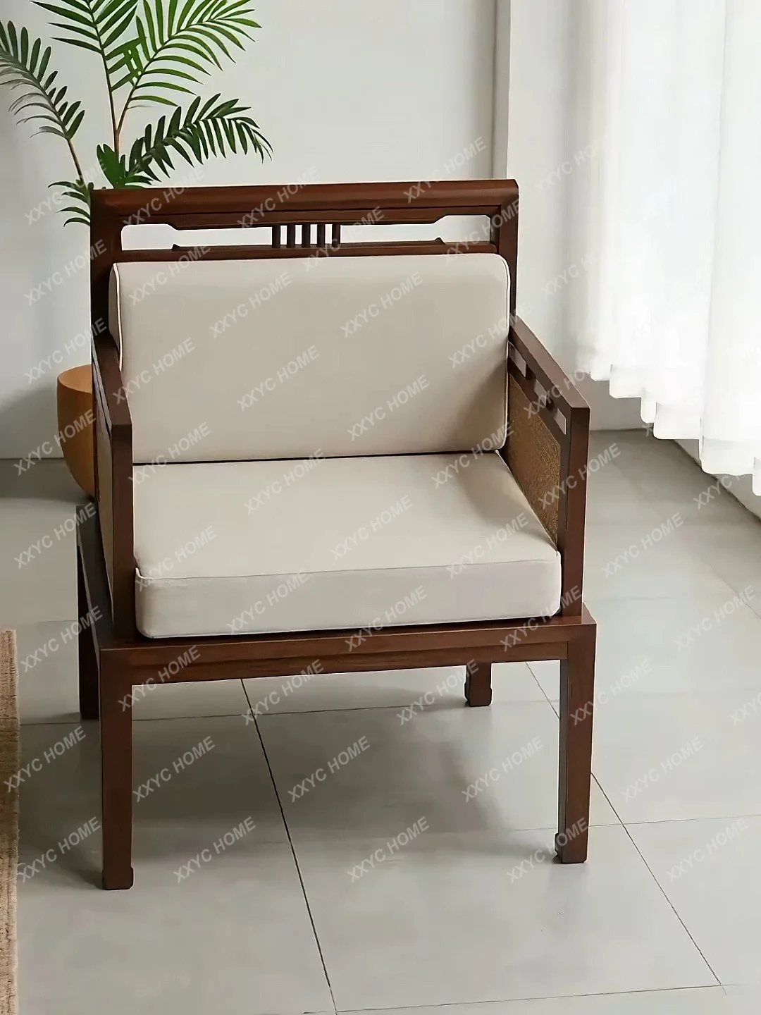 

Rattan sofa chair minimalist leisure chair living room solid wood single chair