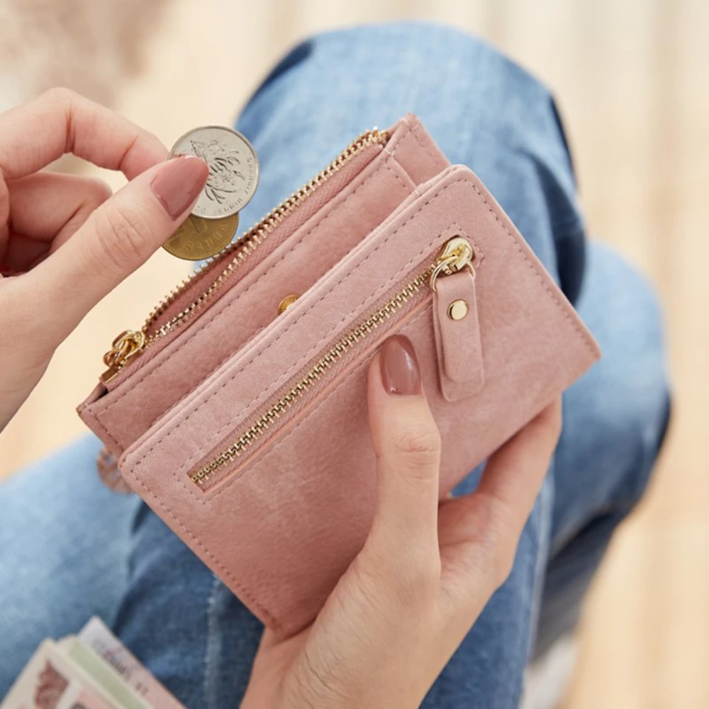 New Pu Leather Folding Coin Purse With Tassel Pendant Multi-Purpose Credit Card Holder Women Solid Color Short Zipper Wallet