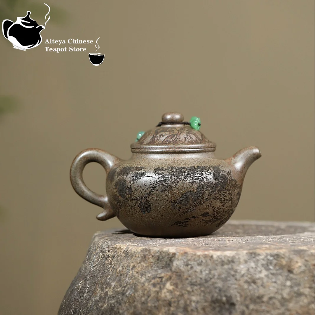 Yixing purple clay teapot, original ore, wood fired agarwood mud, pine flavored lotus seed teapot, Kung Fu Chinese tea set